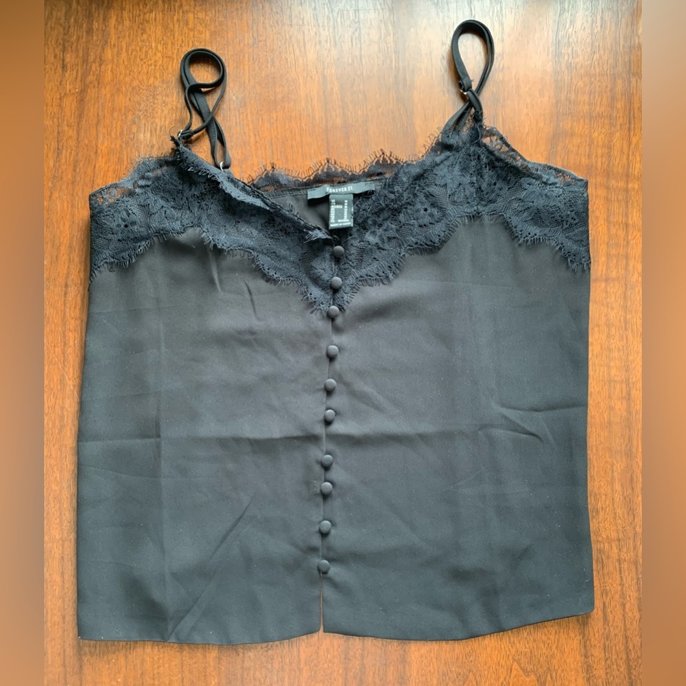 Forever 21 Black Lacy Negligee Tank Top